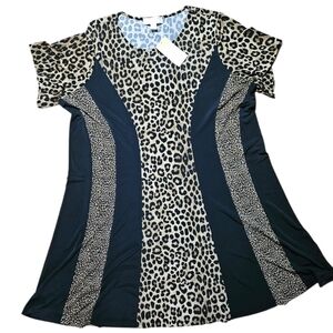 NWT Michael Kors Leopard Print Black Panels Dress 2X Women